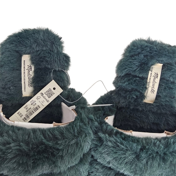 NWT Madewell Plush Cozy Faux Fur Slippers - Forest Green Size 10 - Picture 3 of 7